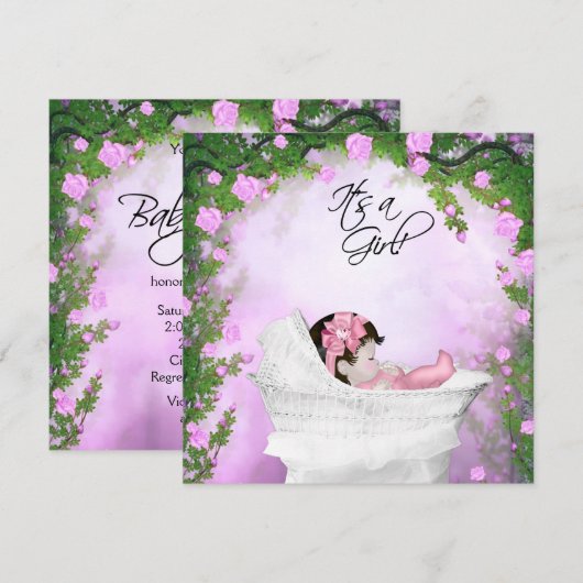 Paarse en roze Rose Baby Girl Shower Kaart (Voorkant / Achterkant)