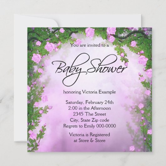 Paarse en roze Rose Baby Girl Shower Kaart (Achterkant)