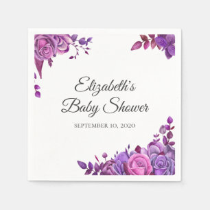 Paarse en roze rozen. Floral lila baby shower Servet