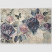 Paarse en roze rozen op oude script decoupage Tissuepapier (Voorkant)