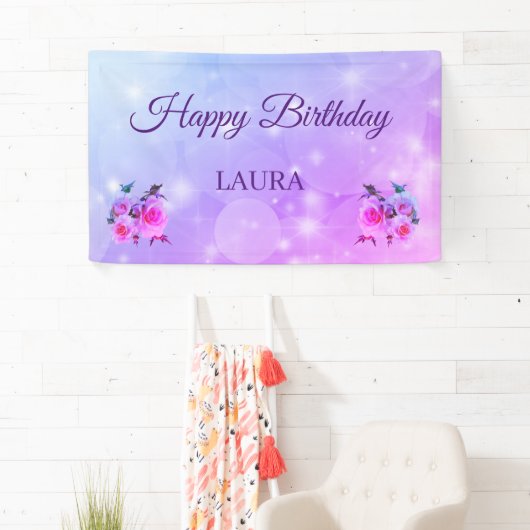 Paarse en roze rozen Persoonlijke gelukkige dag Spandoek (Insitu)