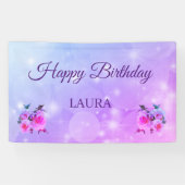 Paarse en roze rozen Persoonlijke gelukkige dag Spandoek (Horizontaal)