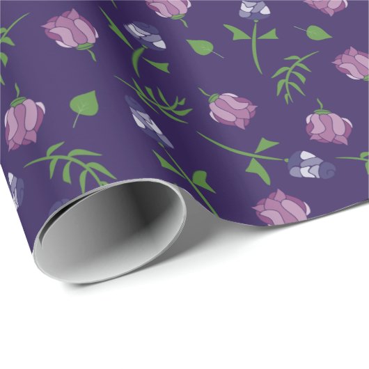 Paarse en roze rozen Rosebud Floral Print Cadeaupapier (Rol Hoek)