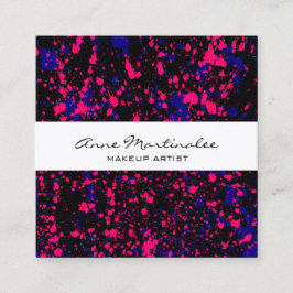 Paarse en roze schilderplaatje op zwart vierkante visitekaartje