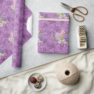 Paarse en roze seringen cadeaupapier