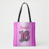 Paarse en roze strepen en glitter tote bag (Voorkant)