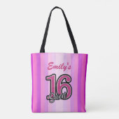Paarse en roze strepen en glitter tote bag (Achterkant)