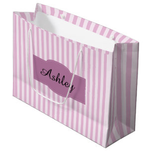 Paarse en Roze Strepen Monogram Meisjesachtig Large Cadeautasje
