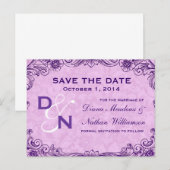 Paarse en Roze Swirl Save Date Briefkaart V028 (Voorkant / Achterkant)