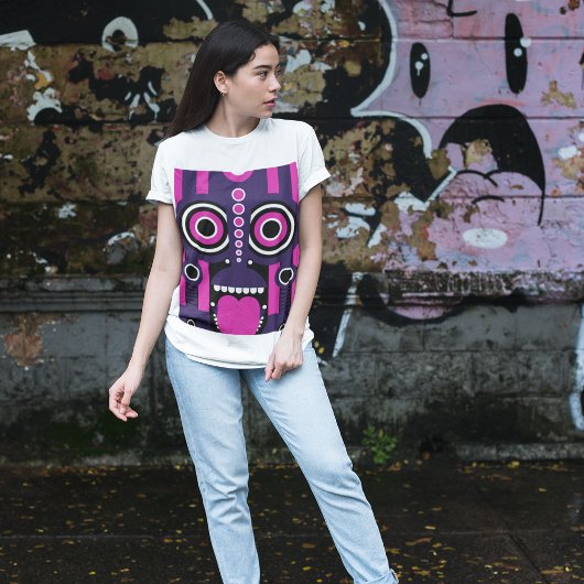 Paarse en roze Tiki Art T-shirt
