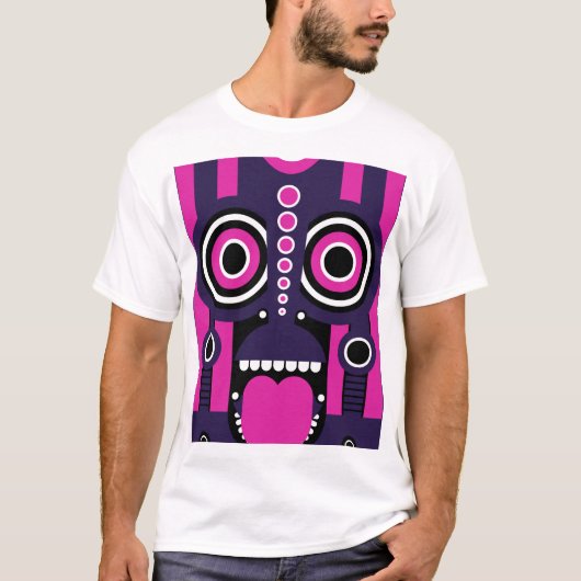 Paarse en roze Tiki Art T-shirt (Voorkant)