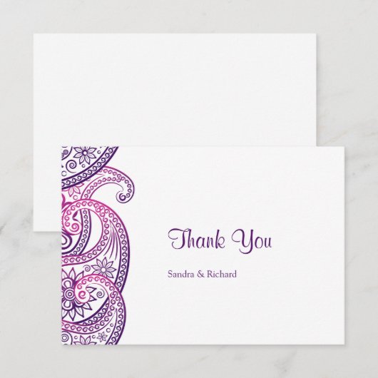 Paarse en Roze Traditionele Indiase Paisley Bruilo Bedankkaart (Voorkant / Achterkant)