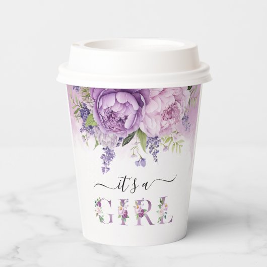 Paarse en roze tuin bloemen meisje Baby shower Papieren Bekers (Achterkant)