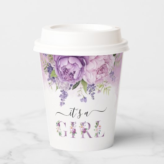 Paarse en roze tuin bloemen meisje Baby shower Papieren Bekers (Voorkant)