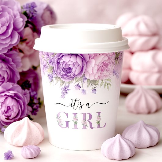 Paarse en roze tuin bloemen meisje Baby shower Papieren Bekers