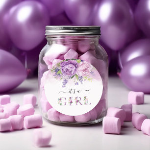 Paarse en roze tuin bloemen meisje Baby shower Ronde Sticker