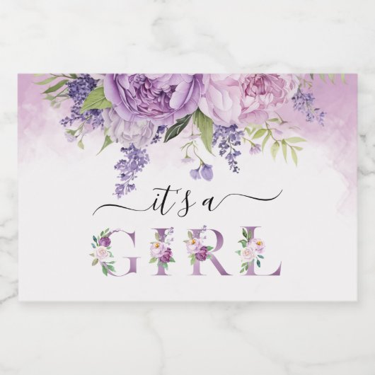 Paarse en roze tuin bloemen meisje Baby shower Sparkling Wijnetiket (Enkel label)