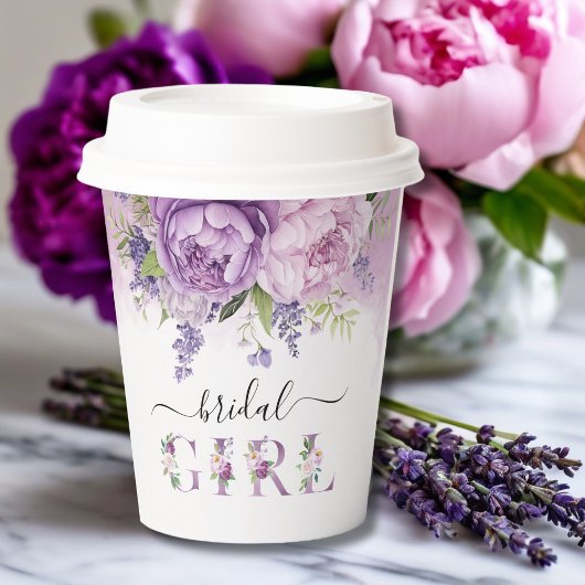 Paarse en roze tuinvruchten bruidsfeest meisje papieren bekers