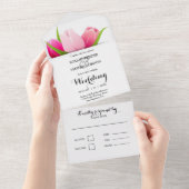 Paarse en roze tulpen bruiloft all in one uitnodiging (Afscheurbaar)