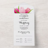 Paarse en roze tulpen bruiloft all in one uitnodiging (Binnen)
