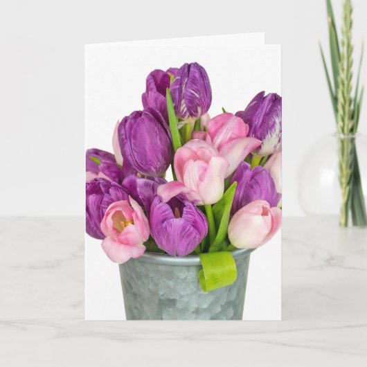 paarse en roze tulpenbouquet kaart (Voorkant)