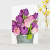 paarse en roze tulpenbouquet kaart (Gele Bloem)
