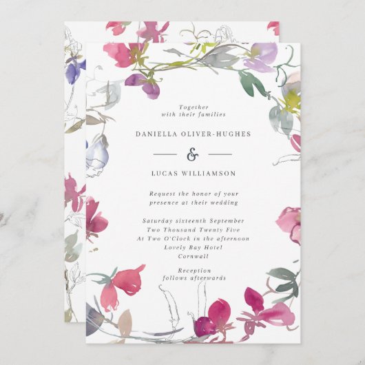 Paarse en roze uitnodiging tot weddenschappen (Voorkant / Achterkant)