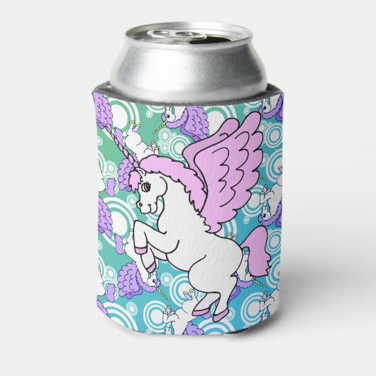 Paarse en roze Unicorn Patroon Blikjeskoeler (Blikje Achterkant)