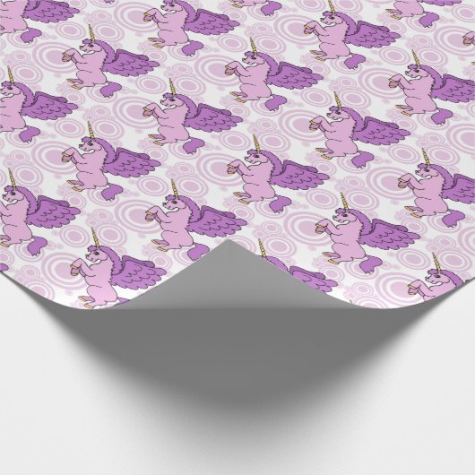 Paarse en roze Unicorn Patroon Cadeaupapier (Hoek)