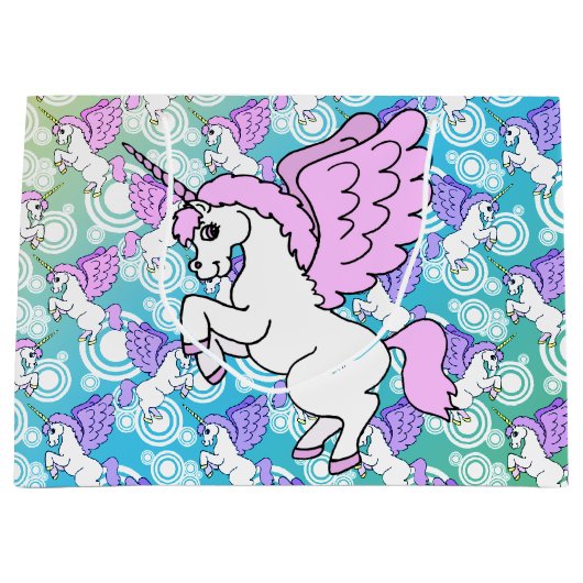 Paarse en roze Unicorn Patroon Large Cadeautasje (Voorkant)