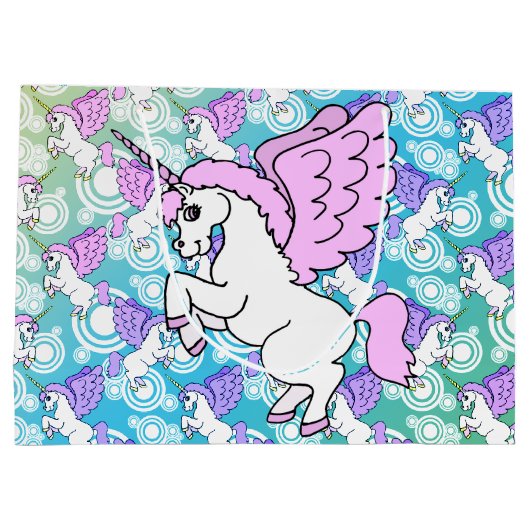 Paarse en roze Unicorn Patroon Large Cadeautasje (Achterkant)