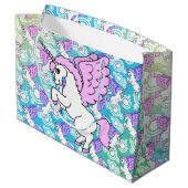 Paarse en roze Unicorn Patroon Large Cadeautasje (Achterkant Gekanteld)