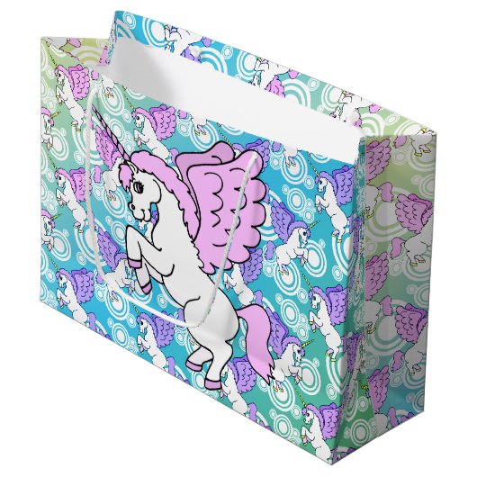 Paarse en roze Unicorn Patroon Large Cadeautasje (Voorkant Gekanteld)