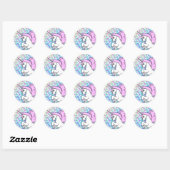 Paarse en roze Unicorn Patroon Ronde Sticker (Vel)