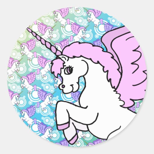Paarse en roze Unicorn Patroon Ronde Sticker (Voorkant)