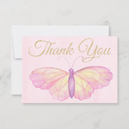 Paarse en roze vlinder Baby shower dank u Bedankkaart