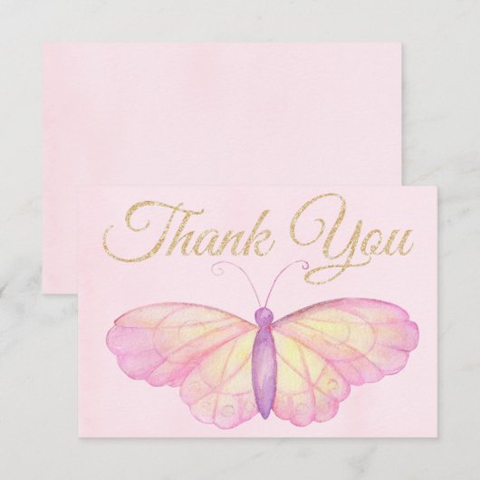 Paarse en roze vlinder Baby shower dank u Bedankkaart (Voorkant / Achterkant)