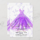 Paarse en roze vlinder Dress Sweet 16 Party Kaart (Voorkant / Achterkant)