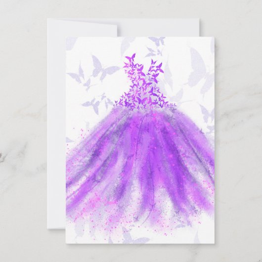 Paarse en roze vlinder Dress Sweet 16 Party Kaart (Achterkant)