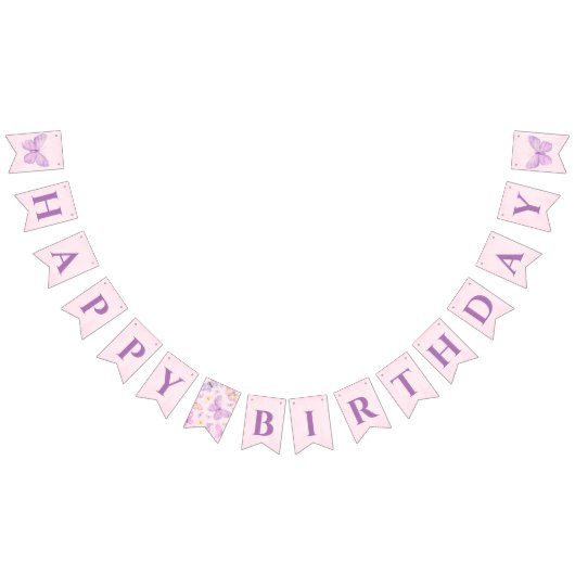 Paarse en roze vlinder Happy Birthday Banner
