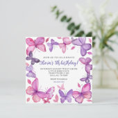 Paarse en Roze Vlinder Meisje Verjaardag Kaart (Staand voorkant)