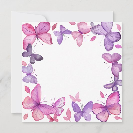Paarse en Roze Vlinder Meisje Verjaardag Kaart (Achterkant)