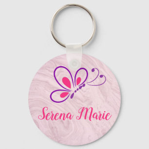 Paarse en Roze Vlinder Sleutelhanger