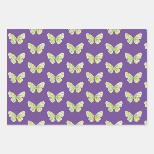 Paarse en roze vlinder thema cadeau inpakpapier vel (Voorkant 3)