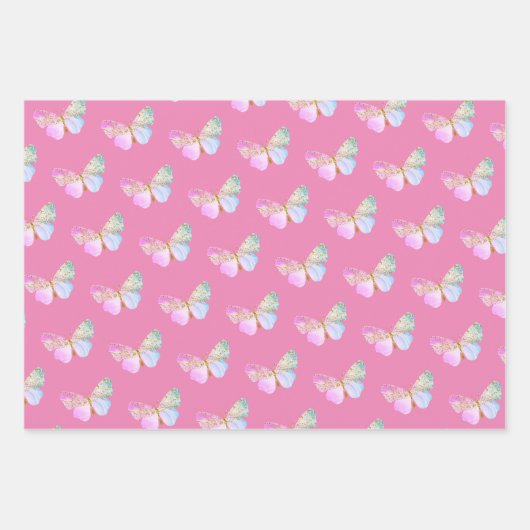 Paarse en roze vlinder thema cadeau inpakpapier vel (Voorkant)