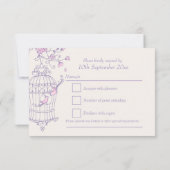 Paarse en roze vogels open kooibruiloft RSVP (Achterkant)