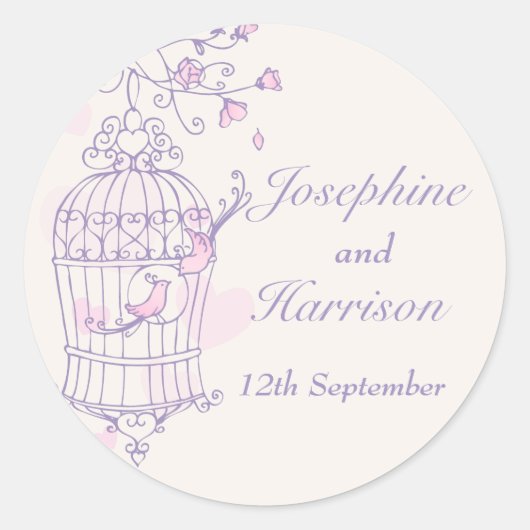 Paarse en roze vogels open sticker voor een kooibr (Voorkant)