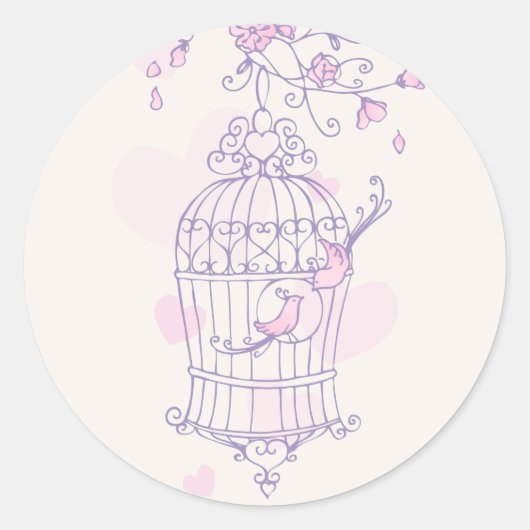 Paarse en roze vogels open sticker voor een kooibr (Voorkant)