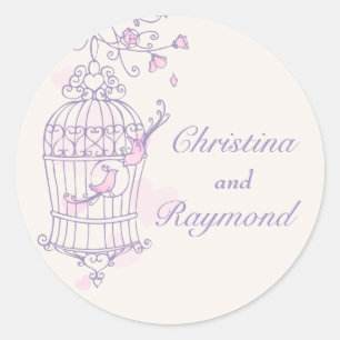 Paarse en roze vogels open sticker voor een kooibr