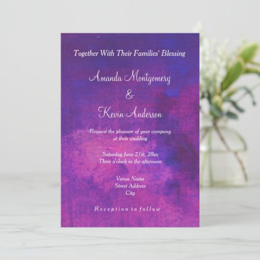 Paarse en roze Waterverf Abstract huwelijk Kaart (Staand voorkant)